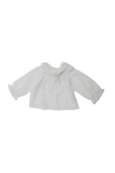 Bonpoint Girls Long Sleeve Lace Trim Collared Button Back Shirt White Size 6M