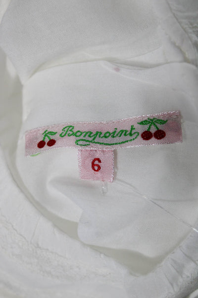 Bonpoint Girls Long Sleeve Lace Trim Collared Button Back Shirt White Size 6M