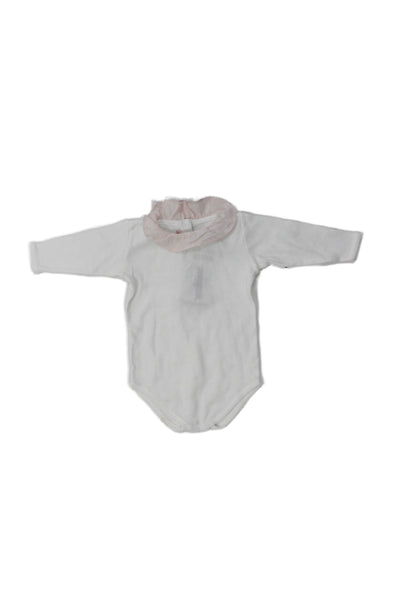 Bonpoint Girls Long Sleeve Collared Button Bottom One Piece White Pink Size 3M