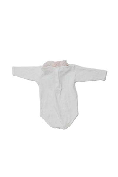 Bonpoint Girls Long Sleeve Collared Button Bottom One Piece White Pink Size 3M