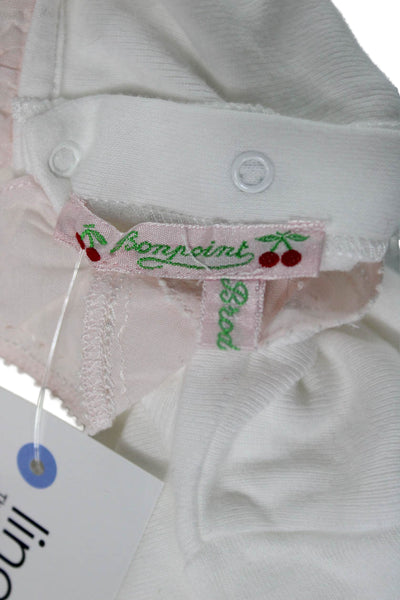 Bonpoint Girls Long Sleeve Collared Button Bottom One Piece White Pink Size 3M