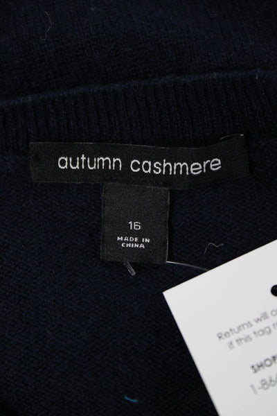 Autumn Cashmere Girls Long Sleeve Crew Neck Cashmere Sweater Navy Blue Size 16
