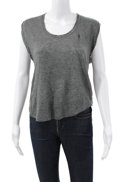 Isabel Marant Women Basic Linen Scoop Neck Sleeveless T-Shirt Gray Size S
