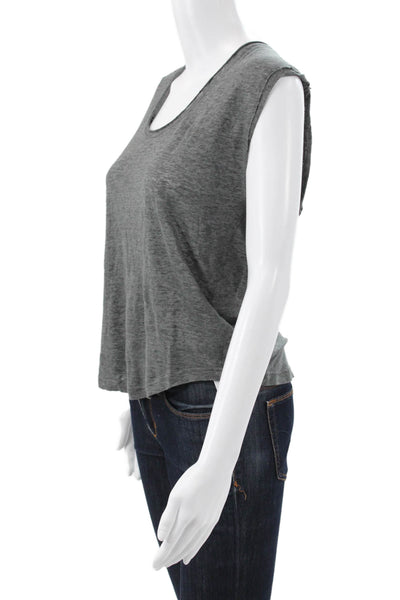 Isabel Marant Women Basic Linen Scoop Neck Sleeveless T-Shirt Gray Size S