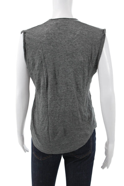 Isabel Marant Women Basic Linen Scoop Neck Sleeveless T-Shirt Gray Size S