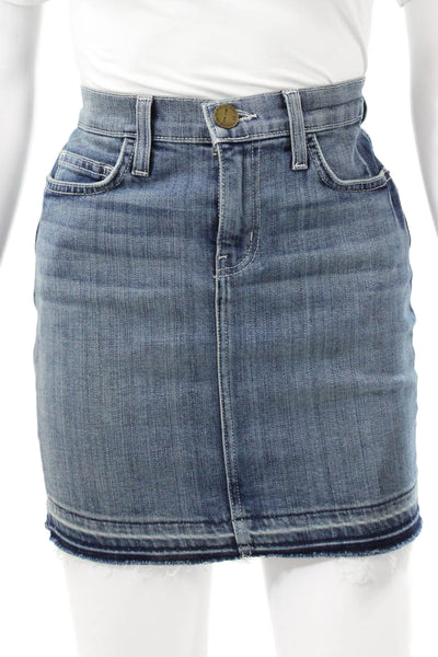 Current/Elliott Women Mini Skirt Blue Cotton Button Knee Length Size 24