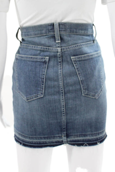 Current/Elliott Women Mini Skirt Blue Cotton Button Knee Length Size 24