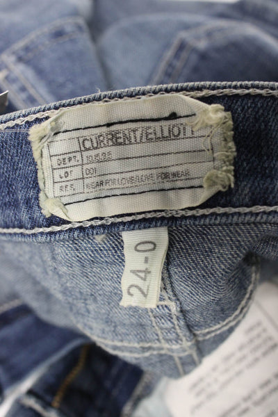 Current/Elliott Women Mini Skirt Blue Cotton Button Knee Length Size 24