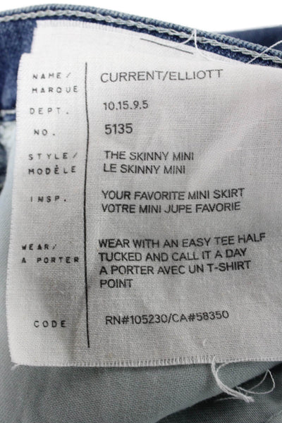 Current/Elliott Women Mini Skirt Blue Cotton Button Knee Length Size 24