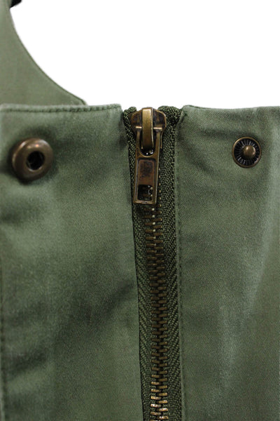 Zara Womens Basic Jacket Green Cotton Blend 3/4 Sleeve Zip Spring Size S