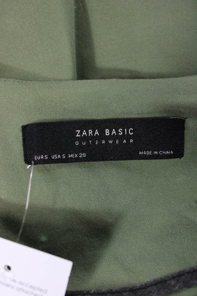 Zara Womens Basic Jacket Green Cotton Blend 3/4 Sleeve Zip Spring Size S