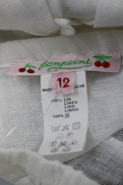 Bonpoint Girls Elastic Waistband Stretch Linen Bottoms White Size 12 Months