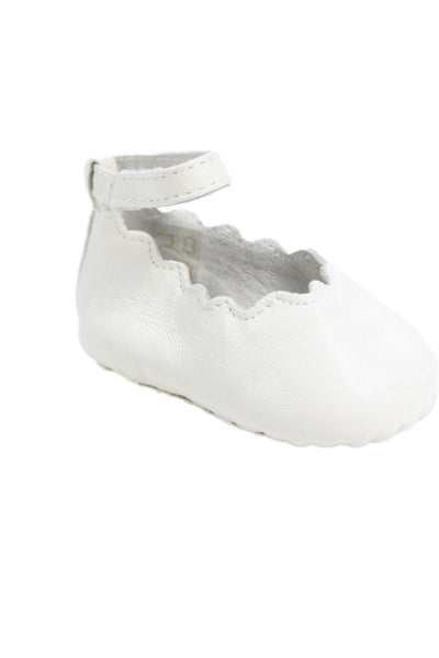 Chloe Girls Ankle Strap Scalloped Leather Ballet Flats White Size 17