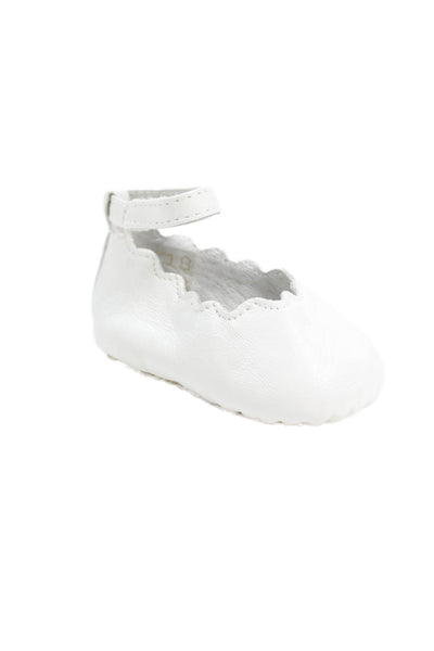 Chloe Girls Ankle Strap Scalloped Leather Ballet Flats White Size 17