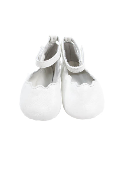 Chloe Girls Ankle Strap Scalloped Leather Ballet Flats White Size 17