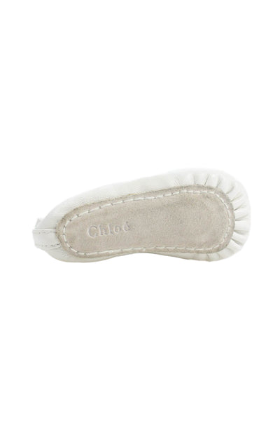 Chloe Girls Ankle Strap Scalloped Leather Ballet Flats White Size 17