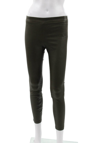 Vince Womens Leather Ankle Leggings Green Solid Size XS
