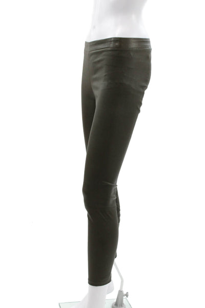 Vince Womens Leather Ankle Leggings Green Solid Size XS