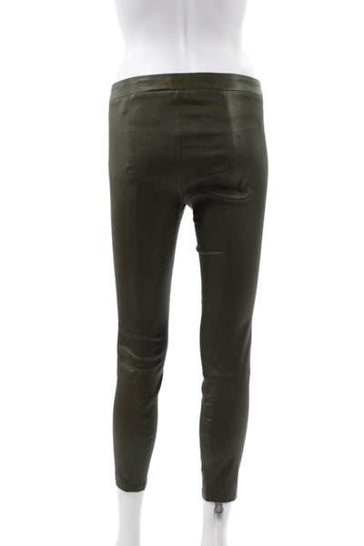 Vince Womens Leather Ankle Leggings Green Solid Size XS