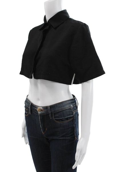 Nonchalant Label Womens Cropped Button Up Short Sleeve Black Top Size XS