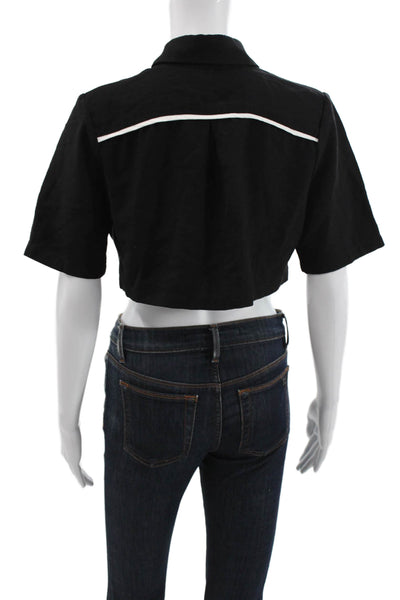 Nonchalant Label Womens Cropped Button Up Short Sleeve Black Top Size XS