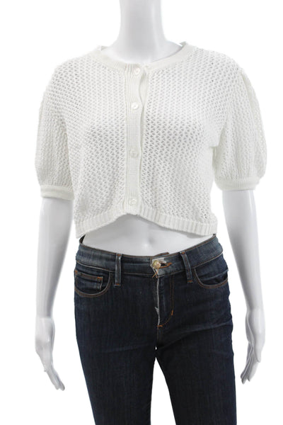 Toccin Womens Cardigan White Cotton Short Sleeve Round Neck Size S