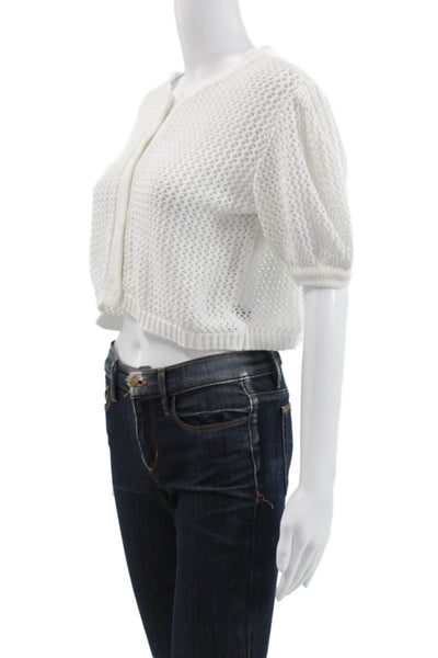 Toccin Womens Cardigan White Cotton Short Sleeve Round Neck Size S