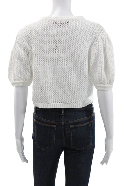 Toccin Womens Cardigan White Cotton Short Sleeve Round Neck Size S