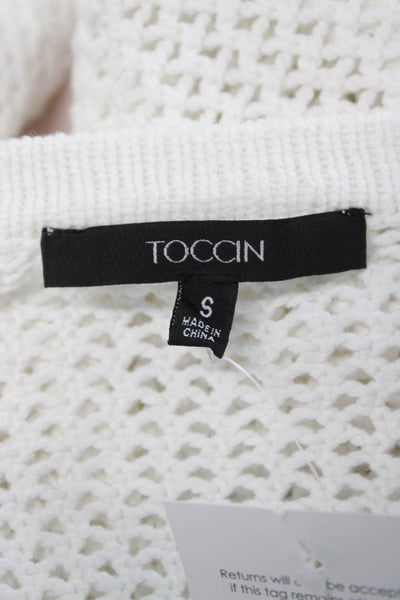 Toccin Womens Cardigan White Cotton Short Sleeve Round Neck Size S