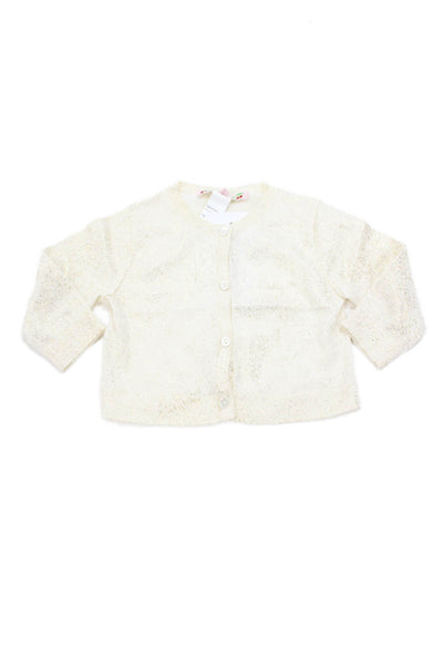 Bonpoint Girls Button Front Metallic Speckled Cardigan Sweater White Size 6M