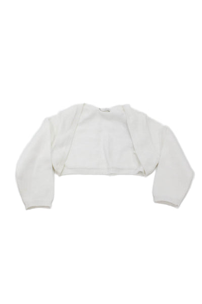 Il Gufo Girls Long Sleeve Open Front Knit Cardigan Sweater White Cotton Size 8M