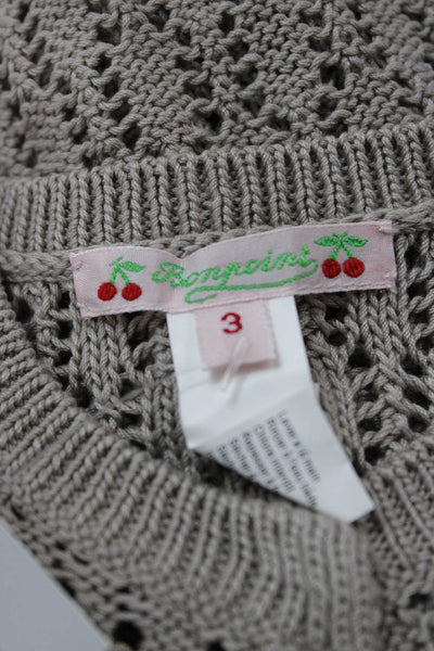 Bonpoint Girls Button Front Crew Neck Open Knit Cardigan Sweater Brown Size 3M