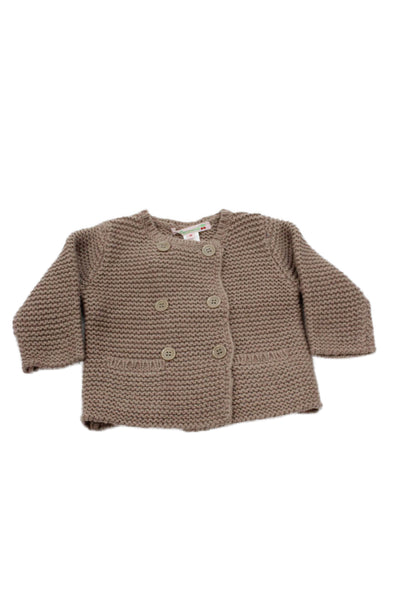 Bonpoint Girls Double Breasted Crochet Knit Cardigan Sweater Brown Wool Size 6M
