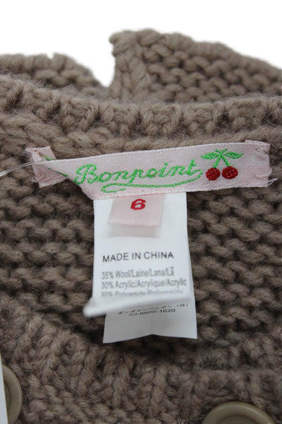 Bonpoint Girls Double Breasted Crochet Knit Cardigan Sweater Brown Wool Size 6M