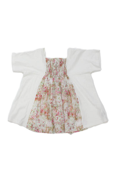 Bonpoint Girls Short Sleeve Square Neck Smocked Floral Top White Pink Size 6
