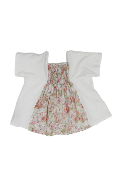 Bonpoint Girls Short Sleeve Square Neck Smocked Floral Top White Pink Size 6