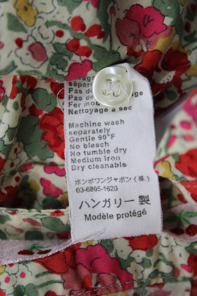 Bonpoint Girls Sleeveless Square Neck Floral Belted Romper White Red Size 3M