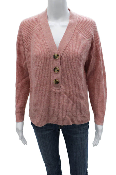 Madewell Womens Merino Wool V-Neck Henley Sweater Pink Long Sleeve Size XS