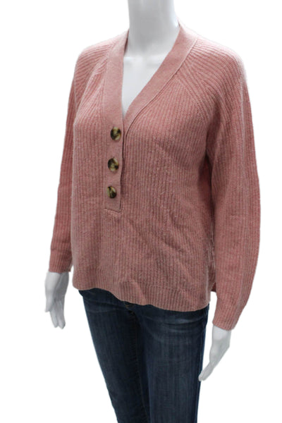 Madewell Womens Merino Wool V-Neck Henley Sweater Pink Long Sleeve Size XS