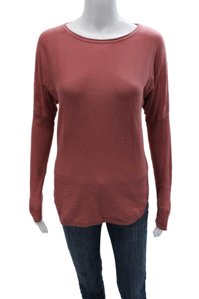 Lululemon Women Basic Casual Top Red Cotton Long Sleeve Round Neck Size 2