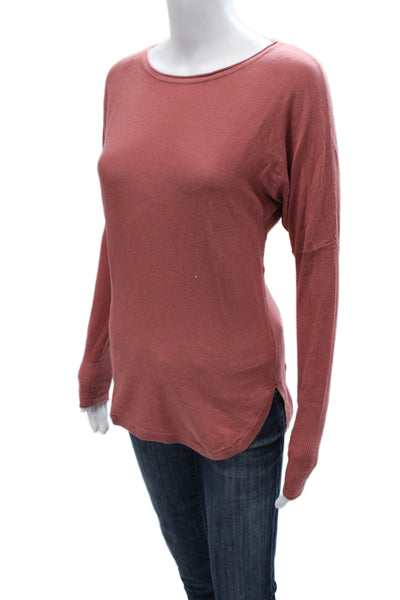 Lululemon Women Basic Casual Top Red Cotton Long Sleeve Round Neck Size 2