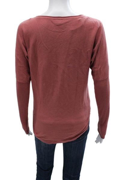 Lululemon Women Basic Casual Top Red Cotton Long Sleeve Round Neck Size 2
