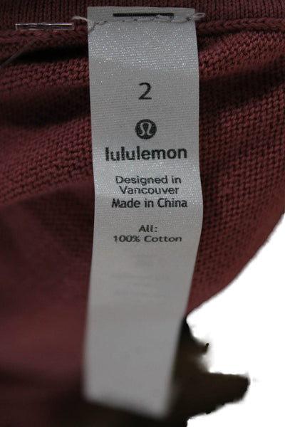 Lululemon Women Basic Casual Top Red Cotton Long Sleeve Round Neck Size 2