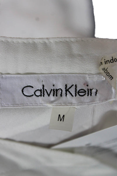 Calvin Klein Women Tunic Blouse White V-Neck Long Sleeve Button Size M