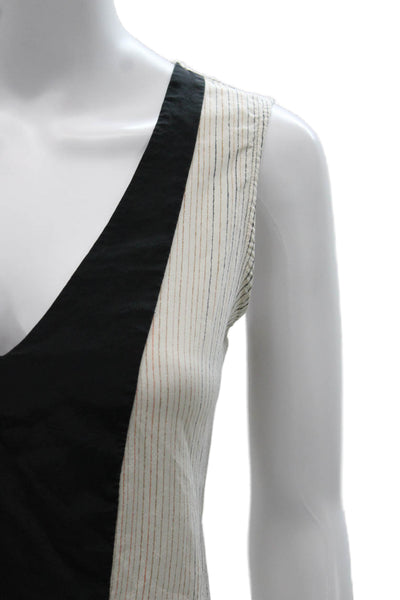BCBGMAXAZRIA Womens White Silk Striped V-Neck Sleeveless Basic Tank Size S
