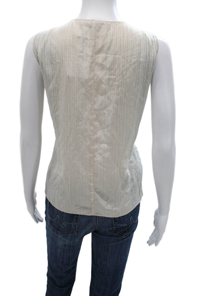 BCBGMAXAZRIA Womens White Silk Striped V-Neck Sleeveless Basic Tank Size S