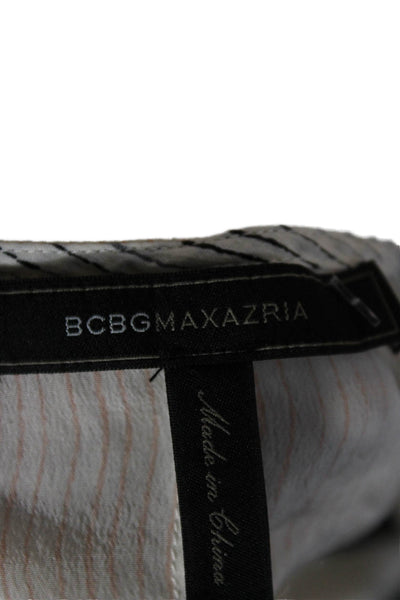BCBGMAXAZRIA Womens White Silk Striped V-Neck Sleeveless Basic Tank Size S