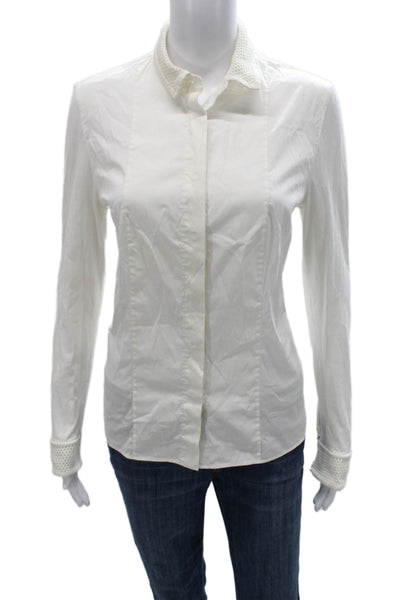 Akris Punto Womens White Cotton Collared Long Sleeve Button Up Top Size 10