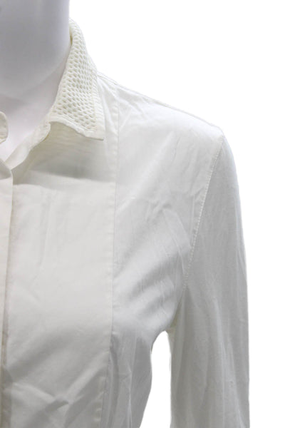 Akris Punto Womens White Cotton Collared Long Sleeve Button Up Top Size 10
