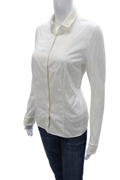 Akris Punto Womens White Cotton Collared Long Sleeve Button Up Top Size 10
